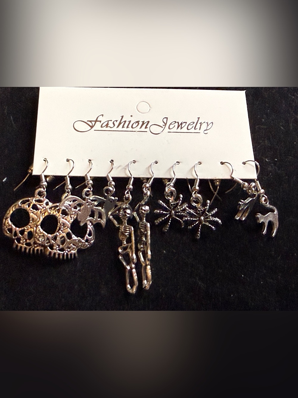 Fashion Jewelry Silver Skeleton & Spiderburst Charm Earring Set